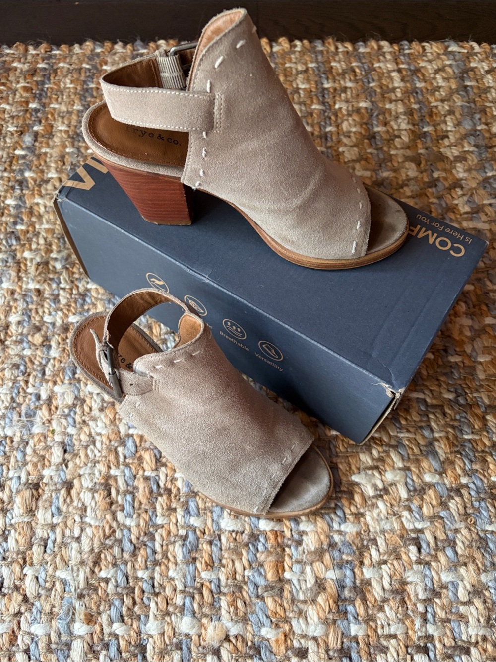 FRYE & CO. Taupe Suede Peep-Toe Slingback Mules